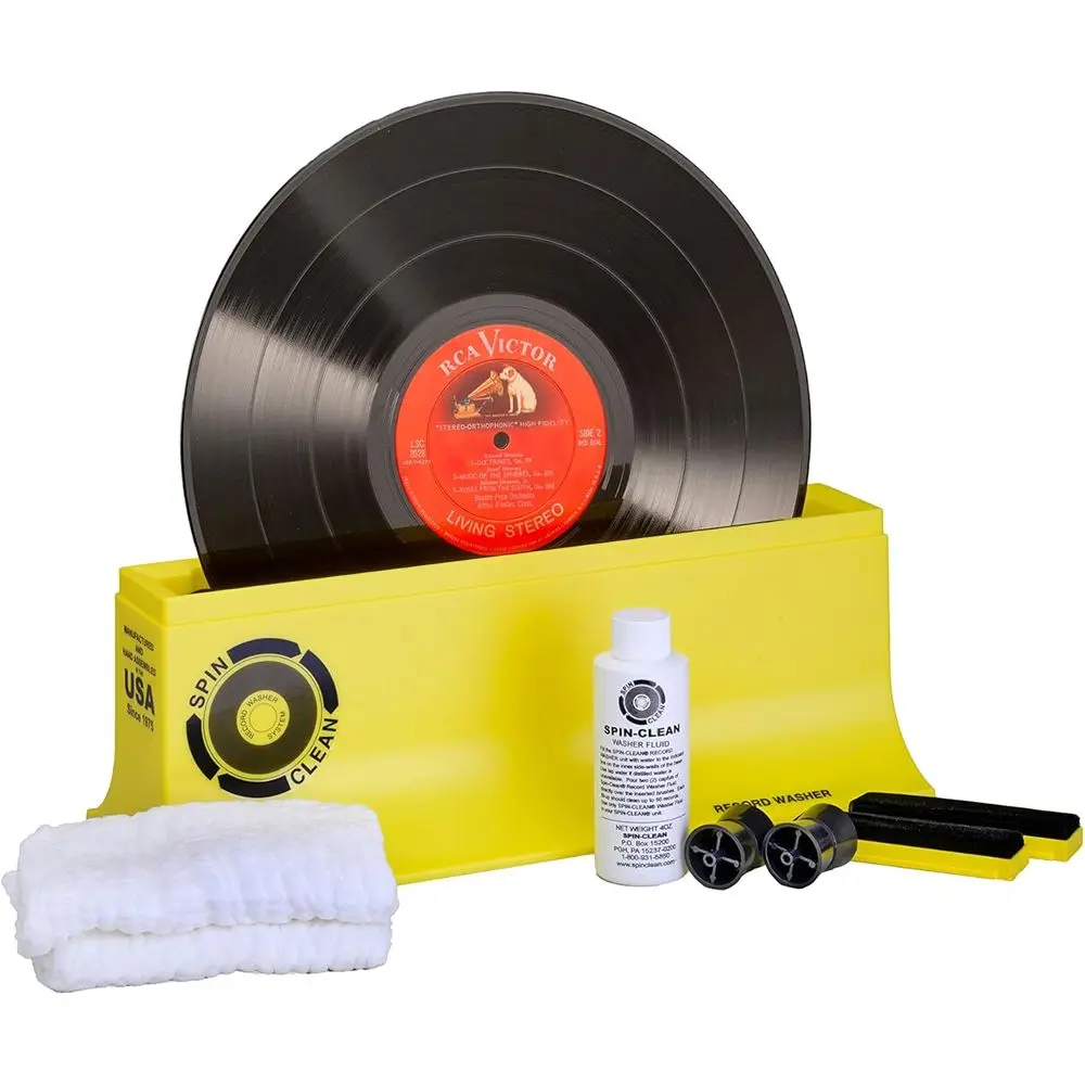 Vinyl Record Cleaning System with Alcohol-Free Solution, Snap-Rollers, Wedge Brushes, and 2 Lint-Free Drying Cloths for 33, 45,
Vinyl Record Cleaning System with Alcohol-Free Solution, Snap-Rollers, Wedge Brushes, and 2 Lint-Free Drying Cloths for 33, 45,
