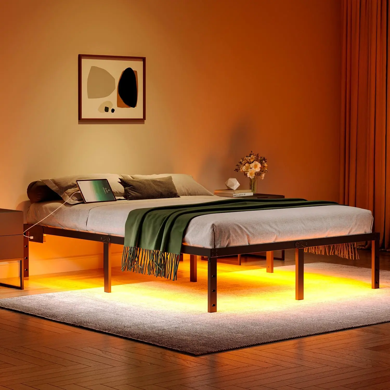 Queen Bed Frame with LED Lights & Charging Station, Heavy Duty Metal Platform, Easy Assembly, No Noise
Queen Bed Frame with LED Lights & Charging Station, Heavy Duty Metal Platform, Easy Assembly, No Noise