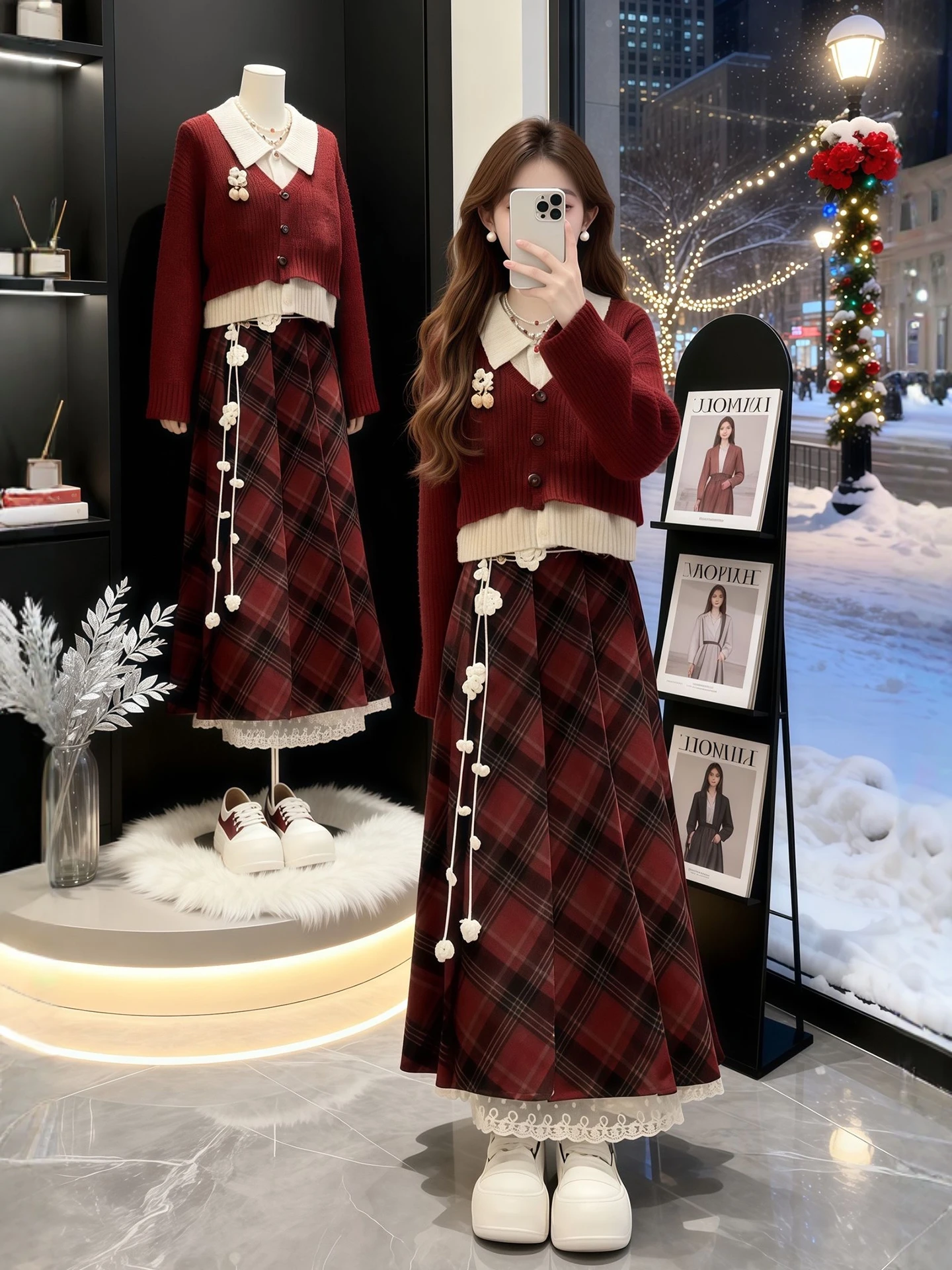 Winter Knitted Sweater And Plaid Skirt Set plus Size Women's Cisas New Year Red Outfit Casual Loose Fit Faion Set
Winter Knitted Sweater And Plaid Skirt Set plus Size Women's Cisas New Year Red Outfit Casual Loose Fit Faion Set