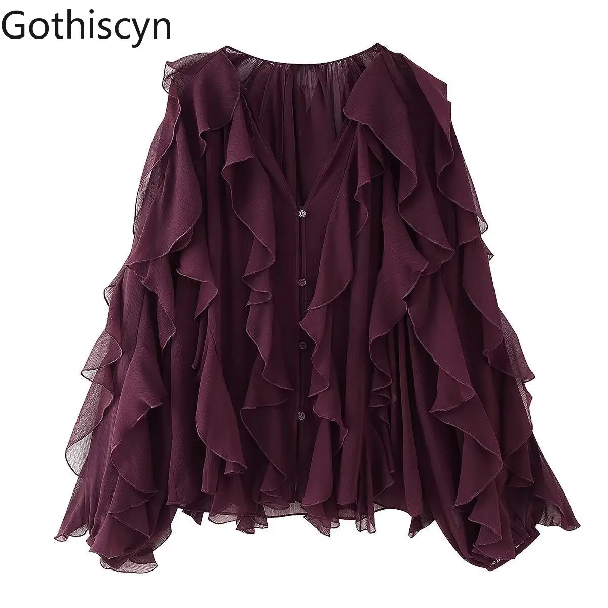 Gothiscyn French Style Loose Long-sleeved Shirt Women's Summer V-neck Ruffled Chiffon Shirt Fashion Female Clothes
Gothiscyn French Style Loose Long-sleeved Shirt Women's Summer V-neck Ruffled Chiffon Shirt Fashion Female Clothes