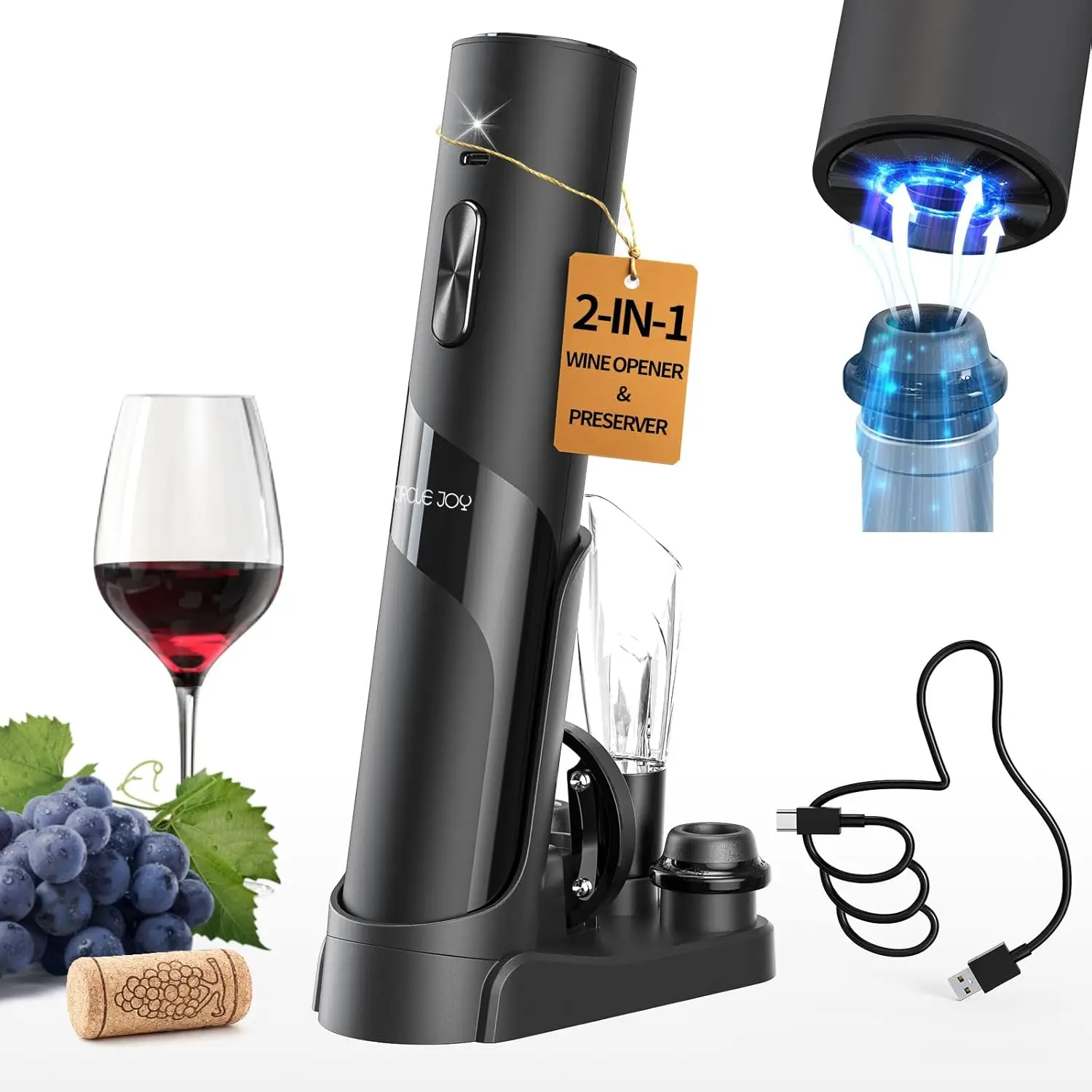 Rechargeable Wine Opener Electric Wine Bottle Opener 7-in-1 Wine Gift Set with Electric Vacuum Pump, Charging Station
Rechargeable Wine Opener Electric Wine Bottle Opener 7-in-1 Wine Gift Set with Electric Vacuum Pump, Charging Station