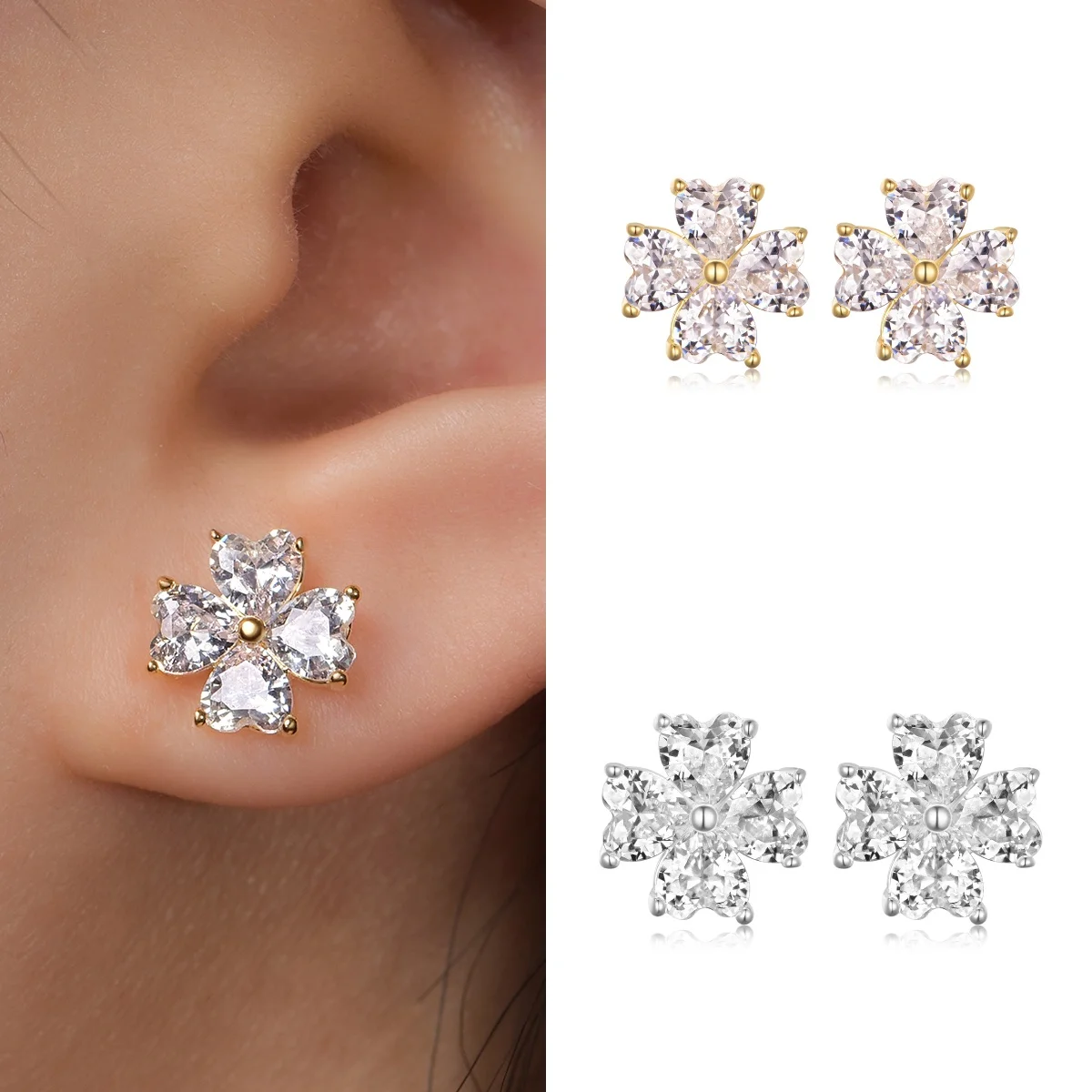 Heart-shaped Moissanite Diamond Four-leaf Clover Earrings S925 Silver Plated 18K Gold2.4ct/4.0mm For Women Gift
Heart-shaped Moissanite Diamond Four-leaf Clover Earrings S925 Silver Plated 18K Gold2.4ct/4.0mm For Women Gift