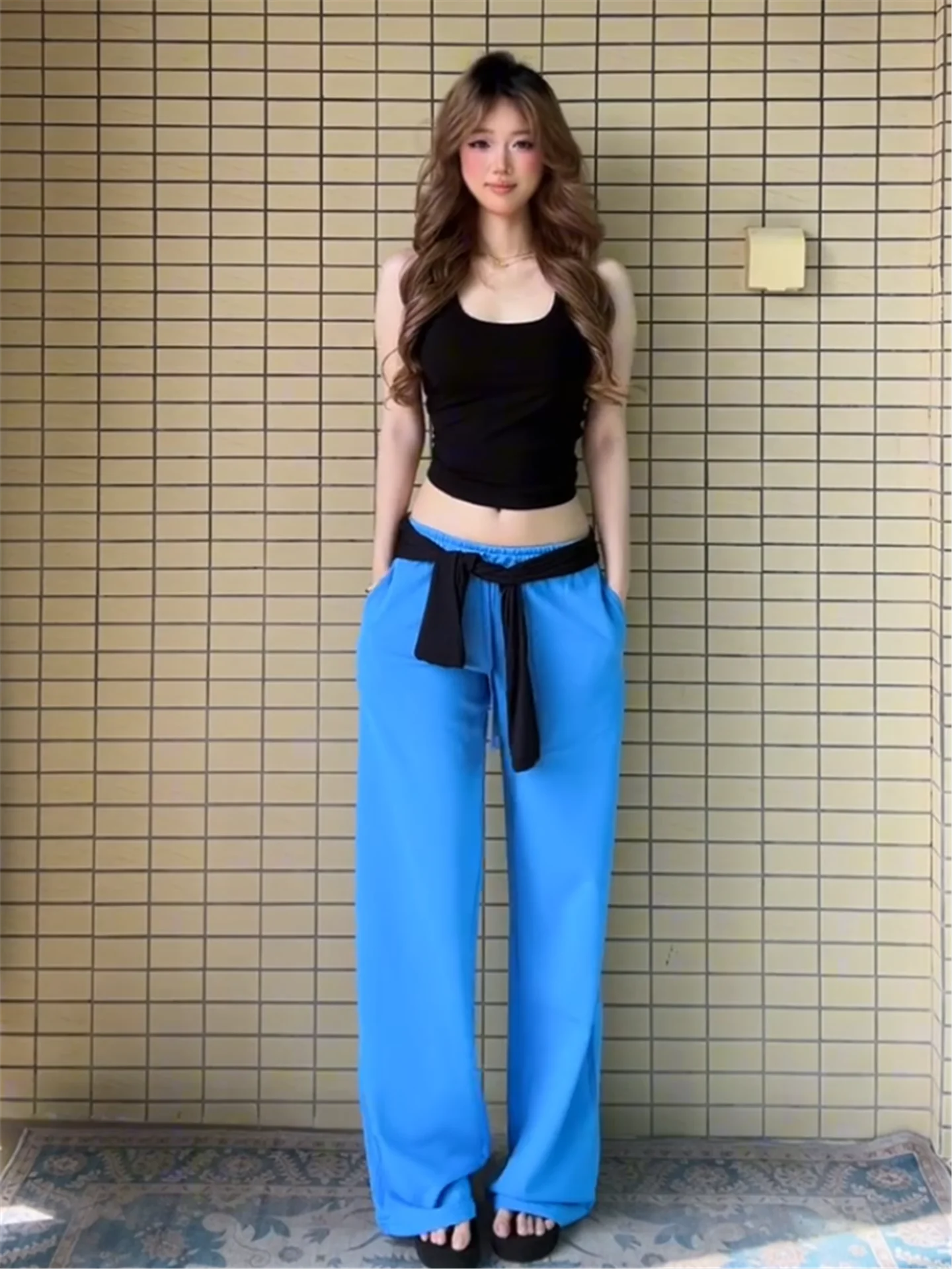 Extended Length Low Waist Drawstring Klein Blue Sweatpants Women's Summer Loose Drapey Casual Floor-Length Pants
Extended Length Low Waist Drawstring Klein Blue Sweatpants Women's Summer Loose Drapey Casual Floor-Length Pants