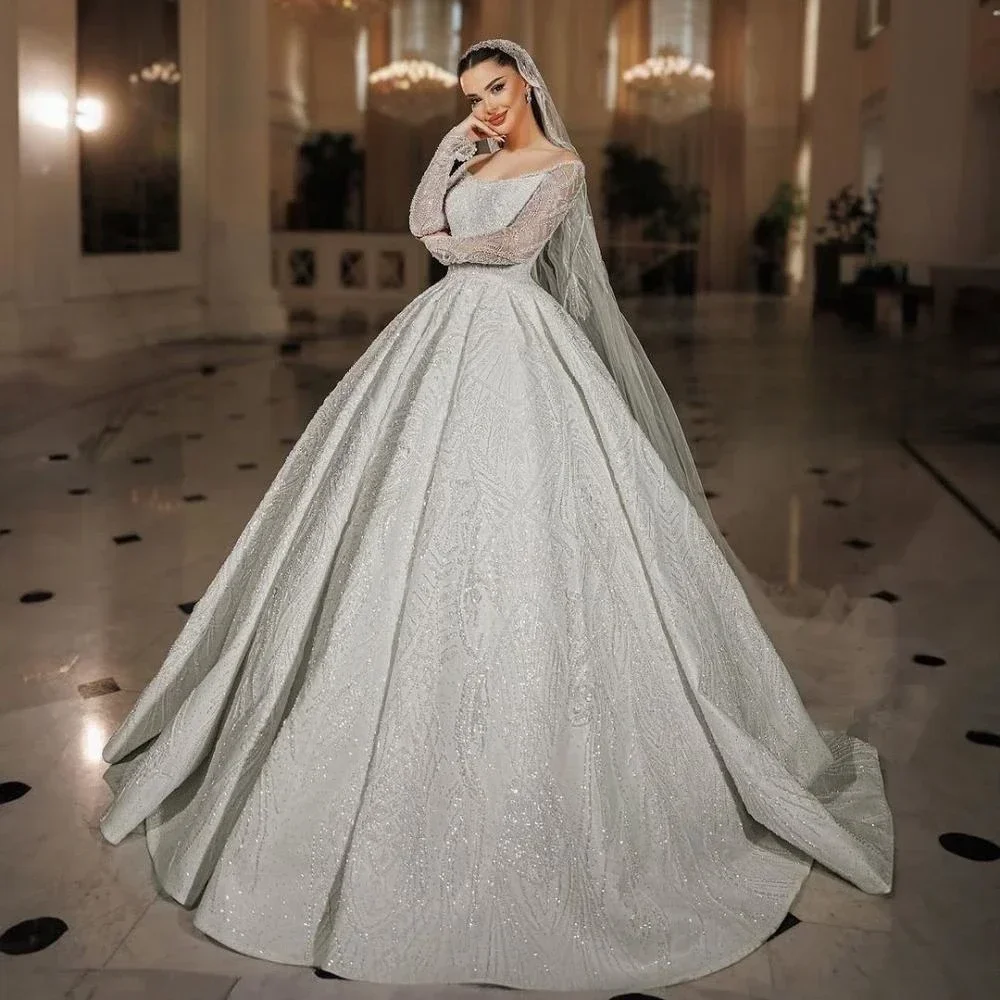 Customized Luxury Sparkly Beaded Wedding Dresses Train Strapless Long Sleeve Bridal Ball Gowns Dresses
Customized Luxury Sparkly Beaded Wedding Dresses Train Strapless Long Sleeve Bridal Ball Gowns Dresses