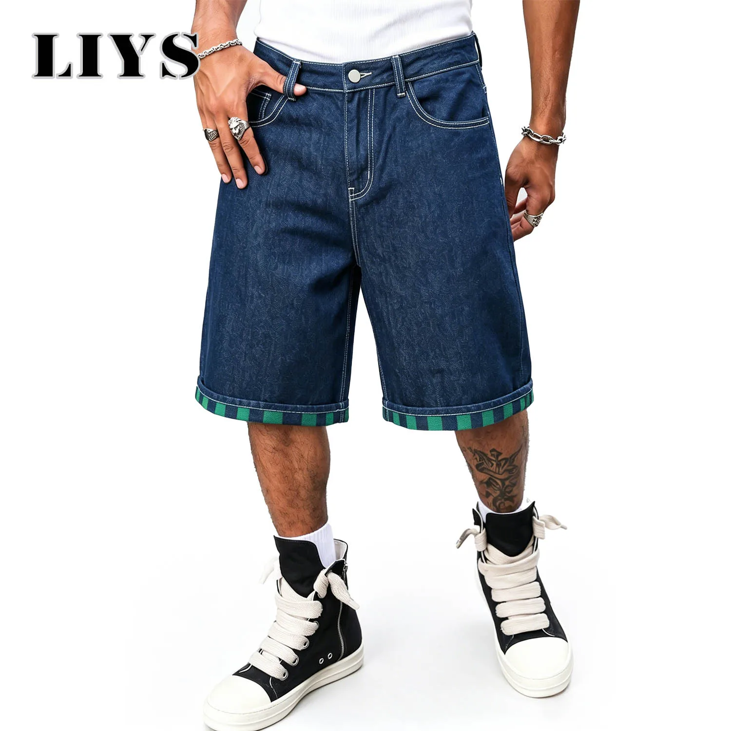 LIYS American Retro Washed Deep Blue Jeans Men's Loose Wide Leg Pants With Striped Hem Summer Casual Streetwear Contrasting Hems
LIYS American Retro Washed Deep Blue Jeans Men's Loose Wide Leg Pants With Striped Hem Summer Casual Streetwear Contrasting Hems