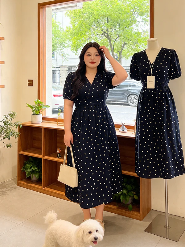 Summer New plus Size Polka Dot Dress High Waist Slimming V-Neck Mid-Length Commute A-Line Skirt for Women Workwear Style
Summer New plus Size Polka Dot Dress High Waist Slimming V-Neck Mid-Length Commute A-Line Skirt for Women Workwear Style