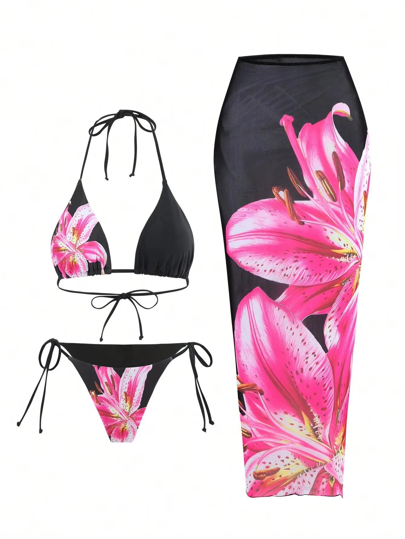 New Flower Print Bikini Set Women's High Waist Long Skirt 3 Piece Swimsuit Sexy Mini Triangle Backless Thong Bathing Suit
New Flower Print Bikini Set Women's High Waist Long Skirt 3 Piece Swimsuit Sexy Mini Triangle Backless Thong Bathing Suit