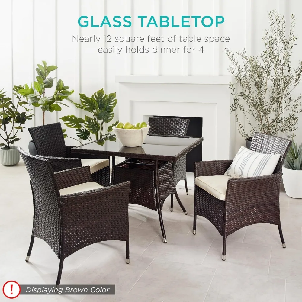 5-Piece Indoor Outdoor Wicker Dining Set Furniture for Patio, Backyard w/Square Umbrella Cutout, Garden Furnitures Sets
5-Piece Indoor Outdoor Wicker Dining Set Furniture for Patio, Backyard w/Square Umbrella Cutout, Garden Furnitures Sets