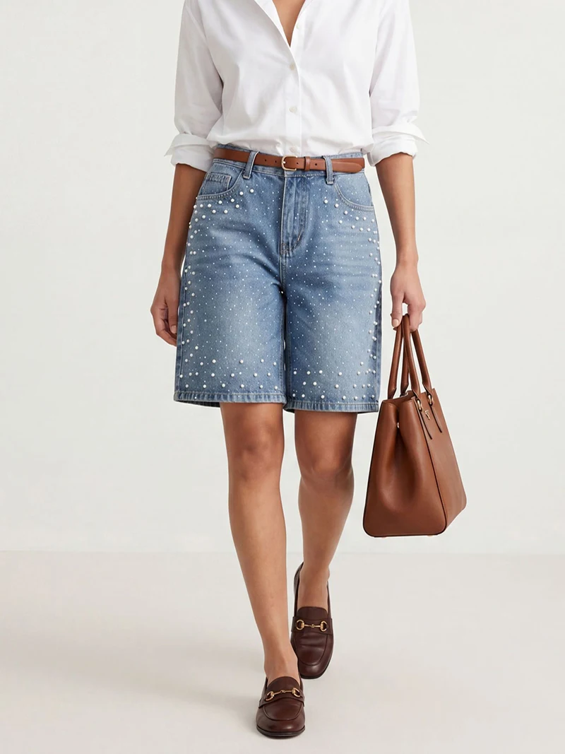 American Style Rhinestone Denim Shorts for Women Vintage Heavy-Duty Beaded Hot Pants Summer High Waist Wide Leg Cropped Pants
American Style Rhinestone Denim Shorts for Women Vintage Heavy-Duty Beaded Hot Pants Summer High Waist Wide Leg Cropped Pants