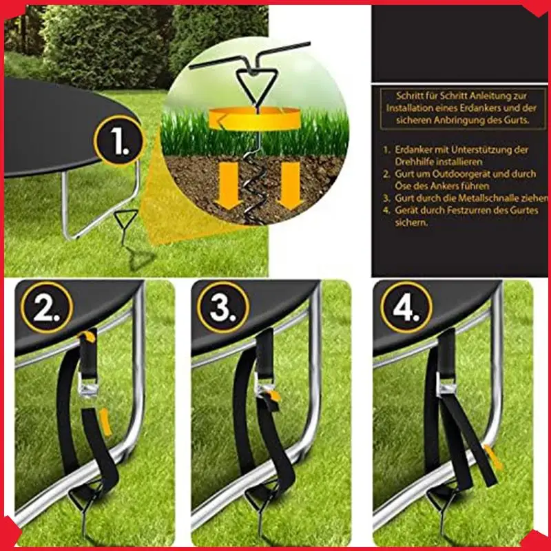 B17B 4 Ground Anchors,9-Piece Set,Attachment For Trampoline,Of 1 Cm Diameter Steel For Screwing,4 Straps And Turning Aid
B17B 4 Ground Anchors,9-Piece Set,Attachment For Trampoline,Of 1 Cm Diameter Steel For Screwing,4 Straps And Turning Aid