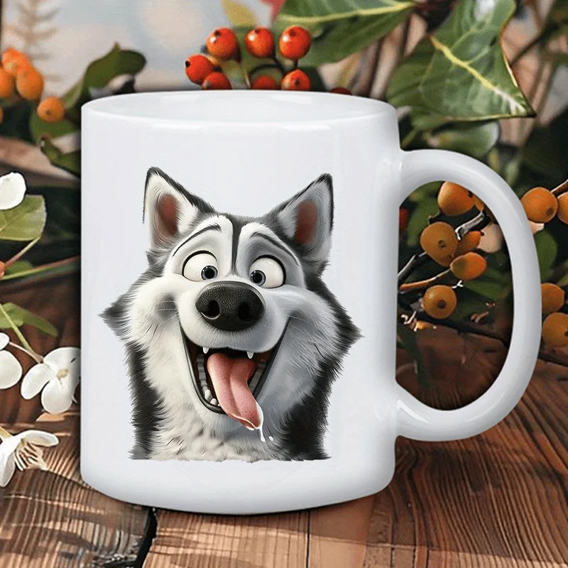 Playful Wolf Ceramic Coffee Mug - Insulated & Reusable, Hand-Wash Only - Cartoon Siberian Husky Design with Green Foliage Backgr
Playful Wolf Ceramic Coffee Mug - Insulated & Reusable, Hand-Wash Only - Cartoon Siberian Husky Design with Green Foliage Backgr