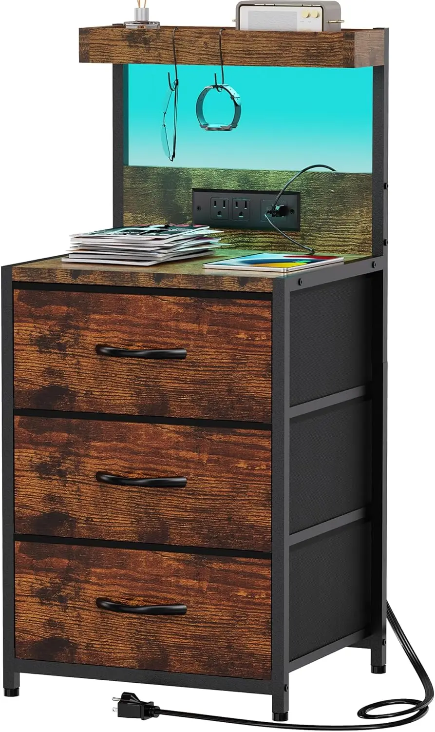 With Charging Station And Led Lights, 3 Drawers Night Stand With Storage Shelf And Hooks, Tall En
With Charging Station And Led Lights, 3 Drawers Night Stand With Storage Shelf And Hooks, Tall En