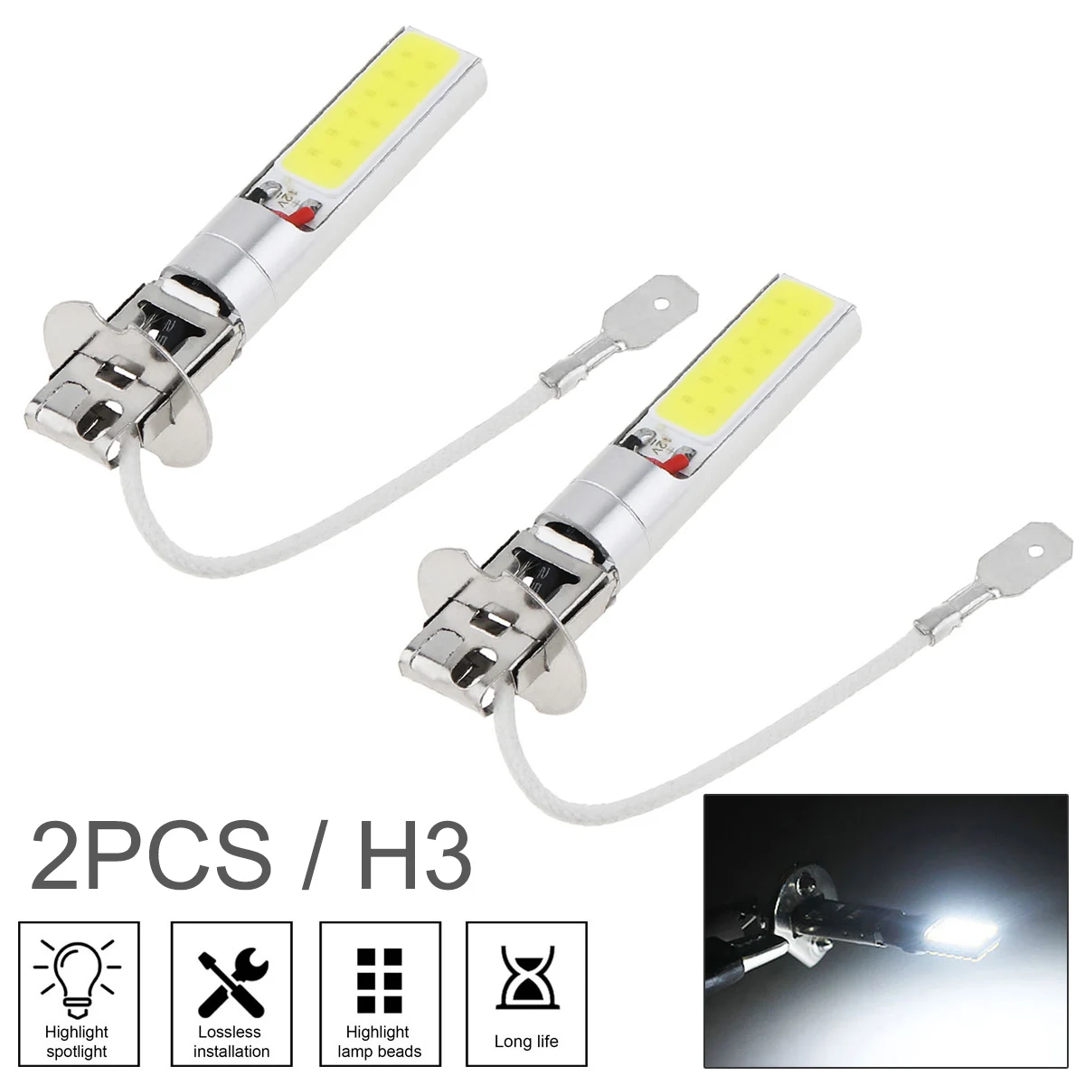 2pcs H1 H3 Car Fog Light COB LED Headlight 12V 6000K Canbus Super Bright LED Bulb White Light Car Fog Lamp DRL Day Running Light
2pcs H1 H3 Car Fog Light COB LED Headlight 12V 6000K Canbus Super Bright LED Bulb White Light Car Fog Lamp DRL Day Running Light