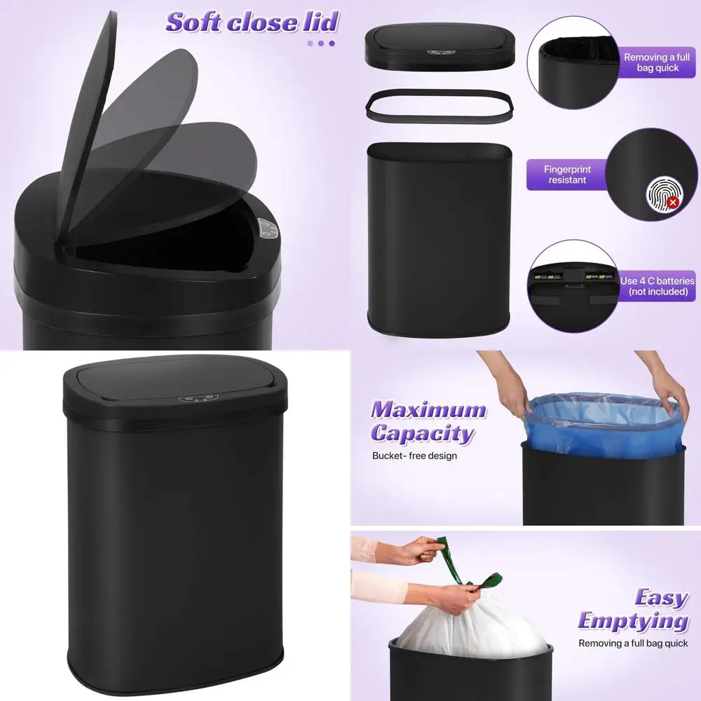 13 Gallon 50L Touchless & Motion-Activated Stainless Steel Kitchen Trash Can with Anti-Fingerprint Design - Black
13 Gallon 50L Touchless & Motion-Activated Stainless Steel Kitchen Trash Can with Anti-Fingerprint Design - Black
