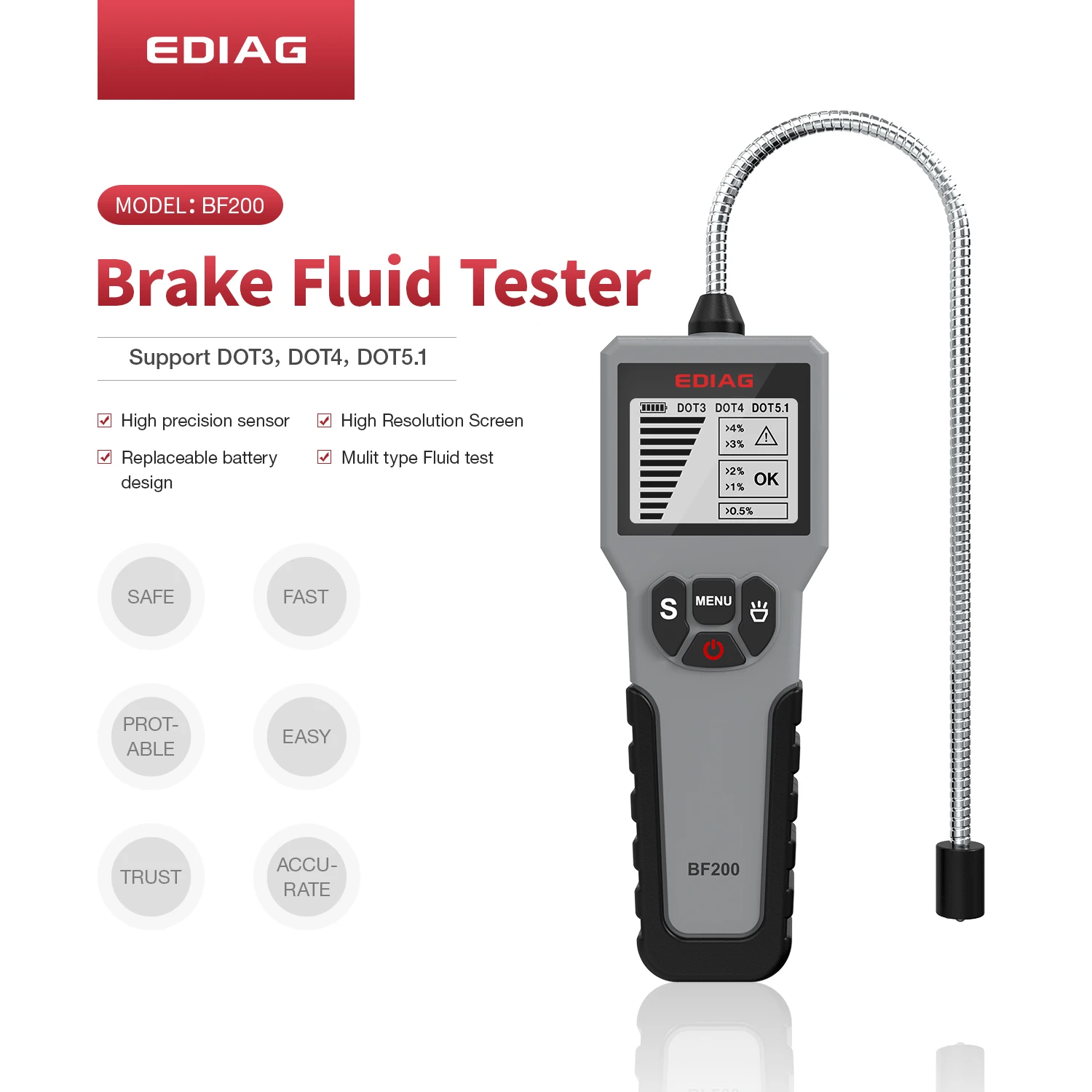 Automotive Brake Fluid Tester Digital BF200 Brake OIL Check Car Oil Tool LED/Screen Indicator Display DOT 3/DOT4/DOT5.1 PK DY23B
Automotive Brake Fluid Tester Digital BF200 Brake OIL Check Car Oil Tool LED/Screen Indicator Display DOT 3/DOT4/DOT5.1 PK DY23B