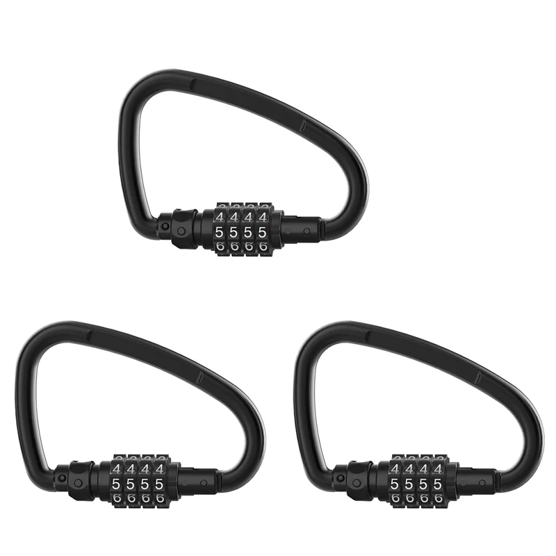 3X Combination Locks, 4-Digit Heavy Duty Carabiner Clips, D-Shaped Code Lock For Looped Bike Security Cable Lock
3X Combination Locks, 4-Digit Heavy Duty Carabiner Clips, D-Shaped Code Lock For Looped Bike Security Cable Lock