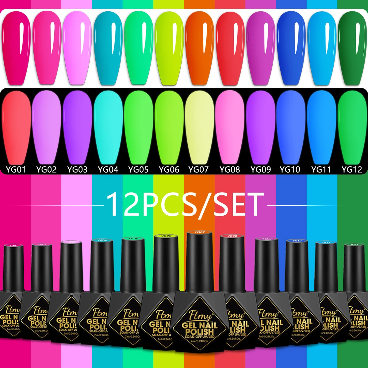 12 шт. FOURLILY Флуоресцентный светящийся в темноте гель-лак для ногтей, 7 мл, без свинца, без запаха, замачиваемый УФ/светодиодный неоновый гель для ногтей
12 шт. FOURLILY Флуоресцентный светящийся в темноте гель-лак для ногтей, 7 мл, без свинца, без запаха, замачиваемый УФ/светодиодный неоновый гель для ногтей