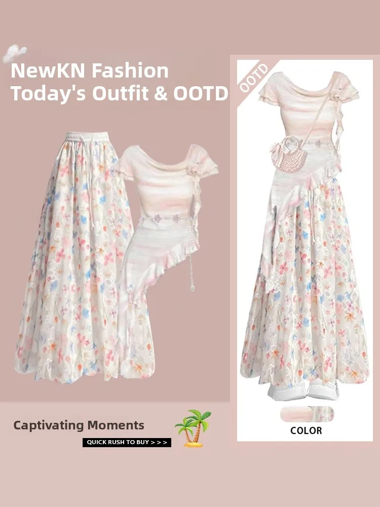 Summer Sweetness Women's Design Asymmetrical Waist Slimming T-Shirt with Casual Floral Skirt Pants Two-Piece Set Fashionable
Summer Sweetness Women's Design Asymmetrical Waist Slimming T-Shirt with Casual Floral Skirt Pants Two-Piece Set Fashionable