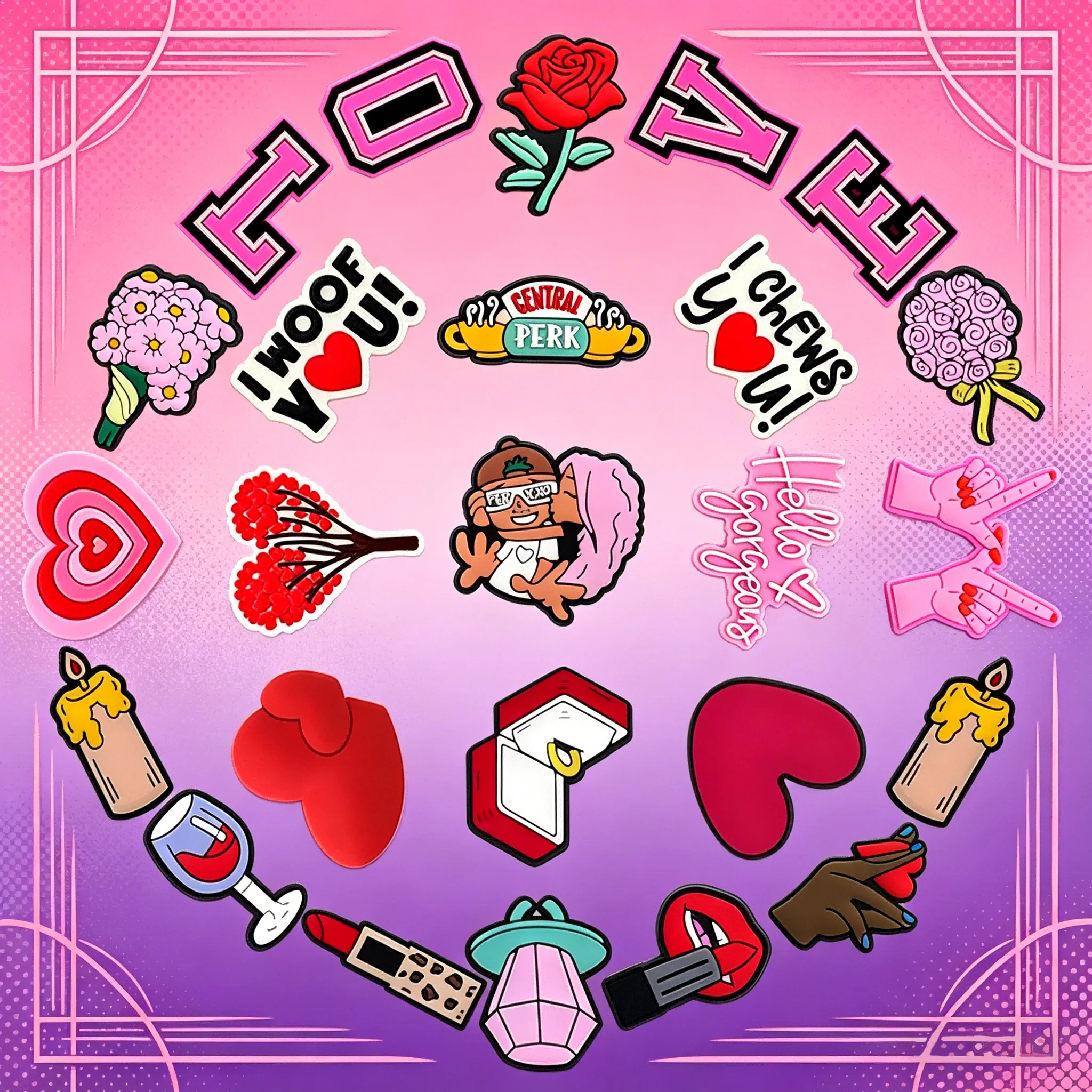 1/25PCS Cute Love Heart Shoe Charms Set, Romantic Rose Lipstick Shoe Decoration Sweet Accessories for Girls Valentine Party Gift
1/25PCS Cute Love Heart Shoe Charms Set, Romantic Rose Lipstick Shoe Decoration Sweet Accessories for Girls Valentine Party Gift