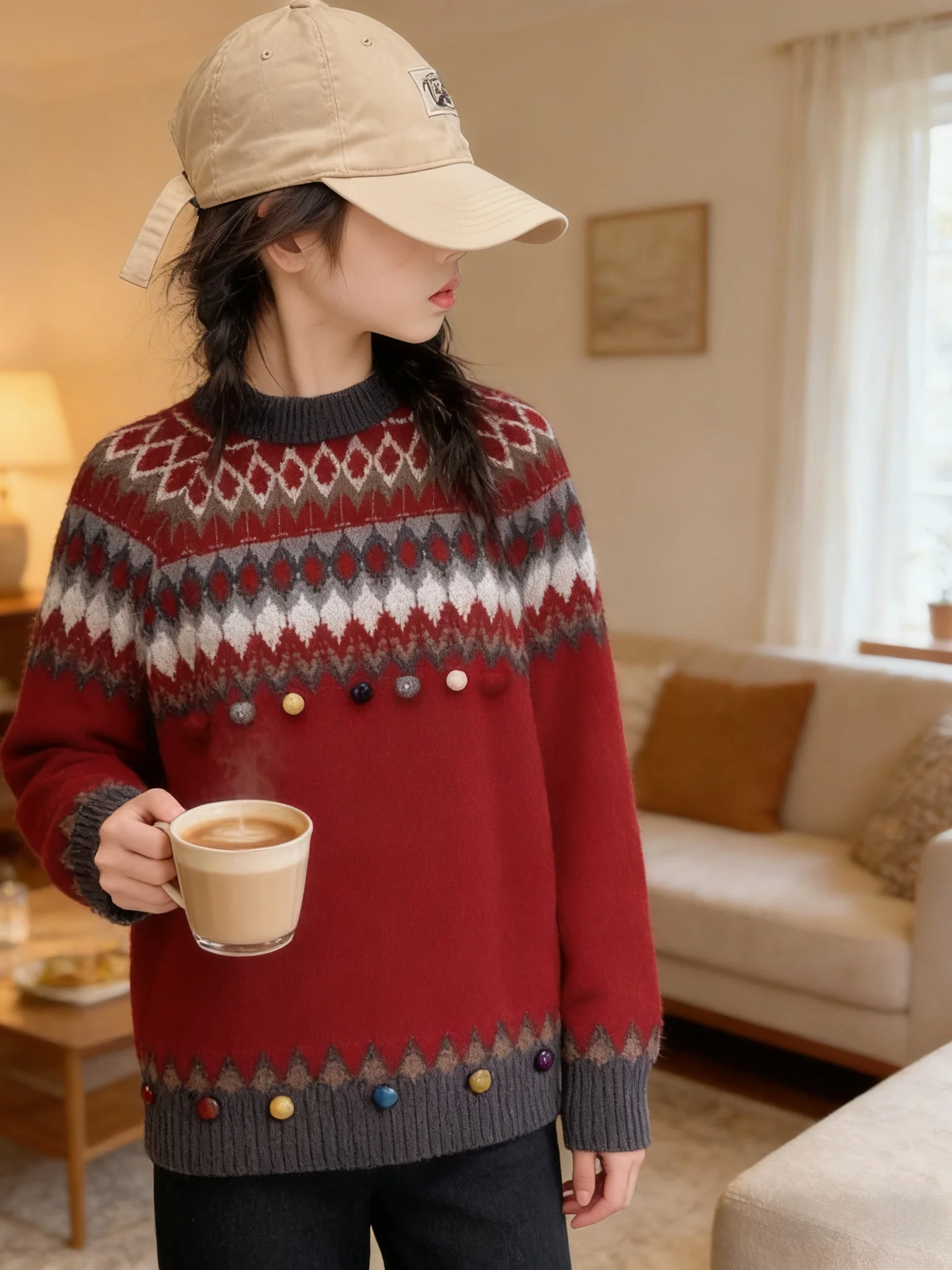 Girls Red Thiened Long Sve Knitted Sweater Winter Faionable Sweet Inner Wear Outerwear Soft Warm Button round Ne Top
Girls Red Thiened Long Sve Knitted Sweater Winter Faionable Sweet Inner Wear Outerwear Soft Warm Button round Ne Top