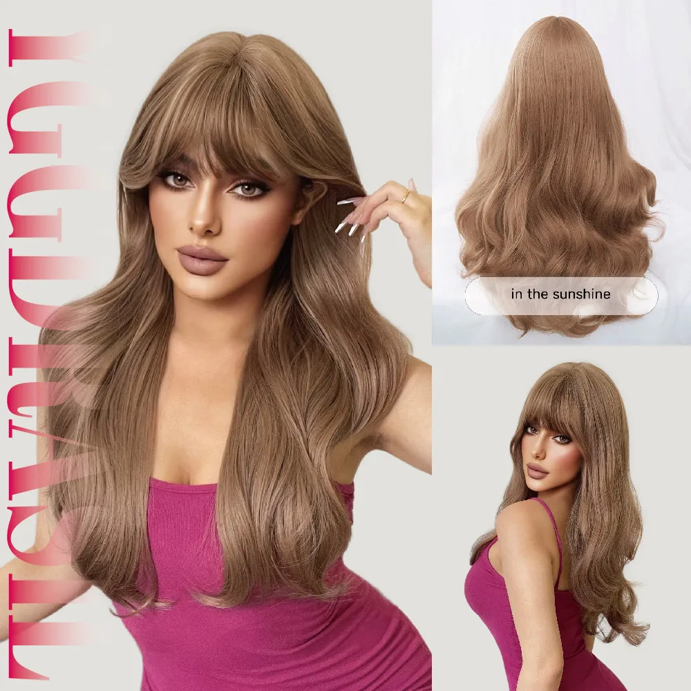 28-дюймовые золотисто-каштановые коричневые синтетические парики в винтажном стиле с челкой, длинные волнистые волосы, парик для женщин, термостойкий для ежедневного использования
28-дюймовые золотисто-каштановые коричневые синтетические парики в винтажном стиле с челкой, длинные волнистые волосы, парик для женщин, термостойкий для ежедневного использования