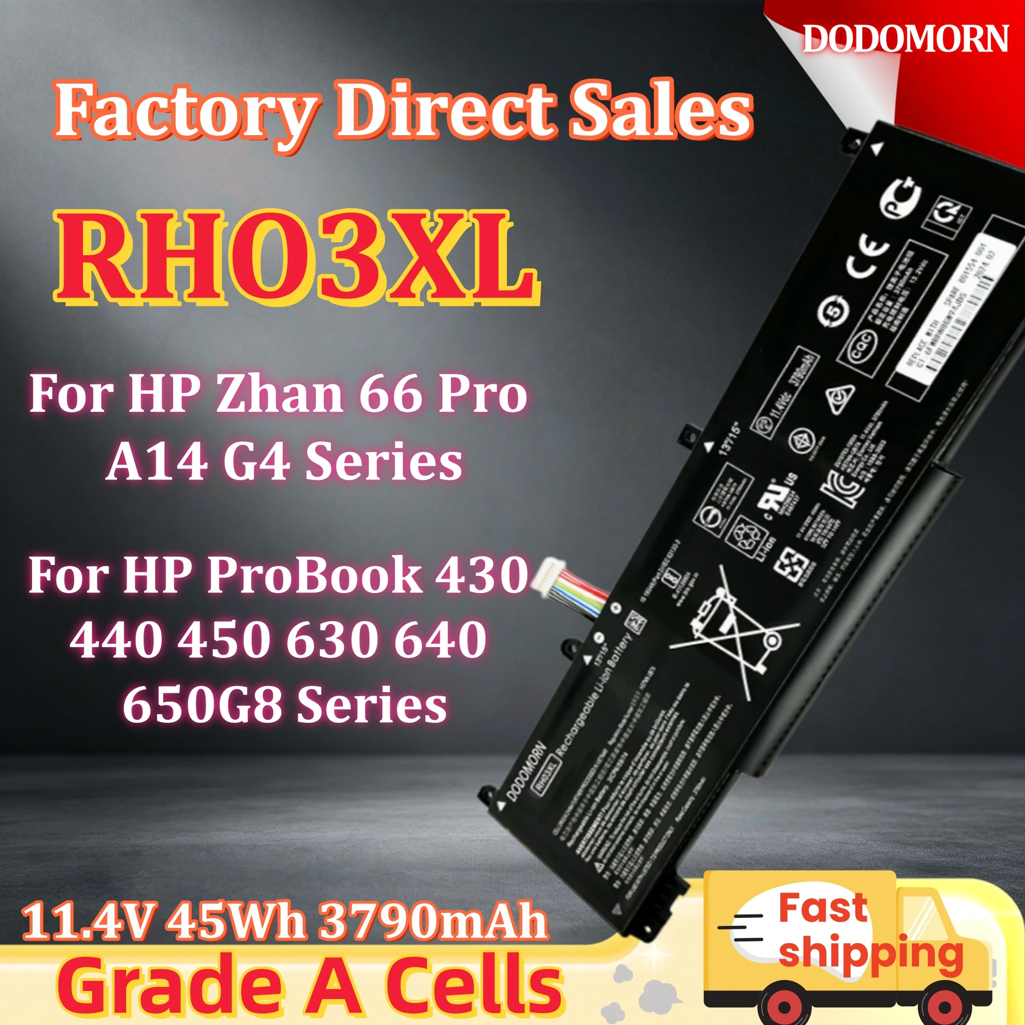 Hot Sale RH03XL Laptop Battery For HP ProBook 430 440 445 630 640 650 G8 For HP Zhan 66 Pro A 14 G4 Series HSTNN-IB9P HSTNN-OB1T
Hot Sale RH03XL Laptop Battery For HP ProBook 430 440 445 630 640 650 G8 For HP Zhan 66 Pro A 14 G4 Series HSTNN-IB9P HSTNN-OB1T