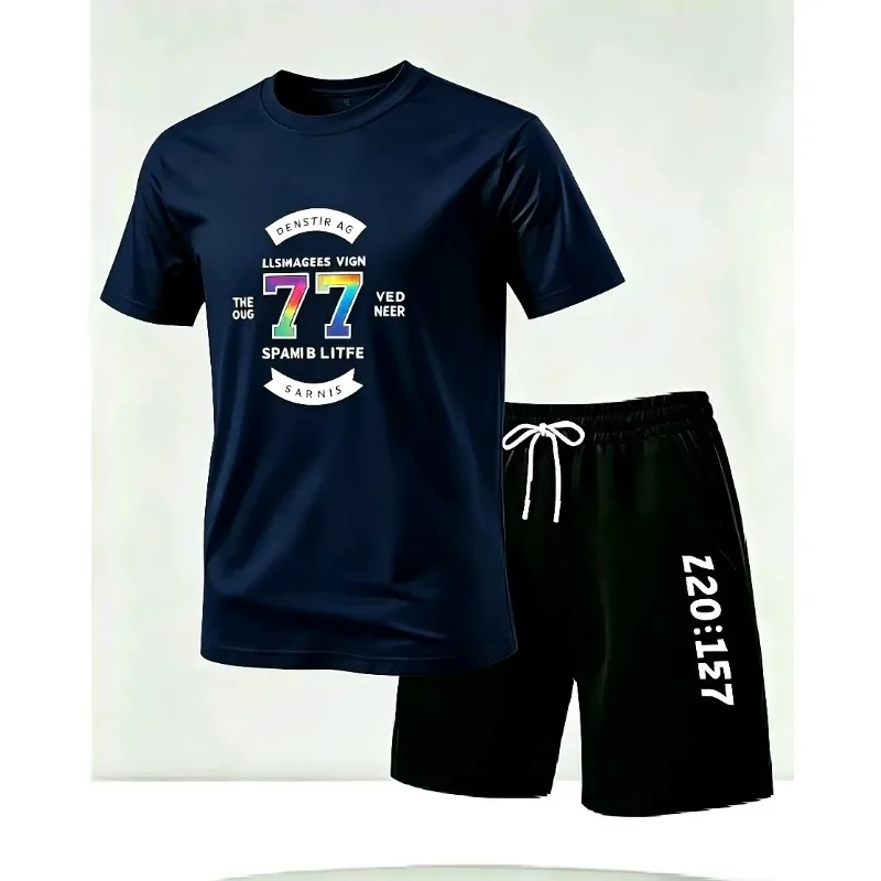 Summer men's casual short-sleeved T-shirt and shorts sports outfit - comfortable printed lightweight quick-drying set
Summer men's casual short-sleeved T-shirt and shorts sports outfit - comfortable printed lightweight quick-drying set