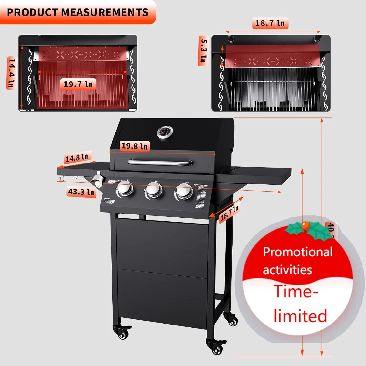 3 Burner Propane Gas Grill, 30,000 BTU Propane Grill with Two Side Tables, Stainless Steel Barbecue Grill, Outdoor Cooking BBQ f
3 Burner Propane Gas Grill, 30,000 BTU Propane Grill with Two Side Tables, Stainless Steel Barbecue Grill, Outdoor Cooking BBQ f