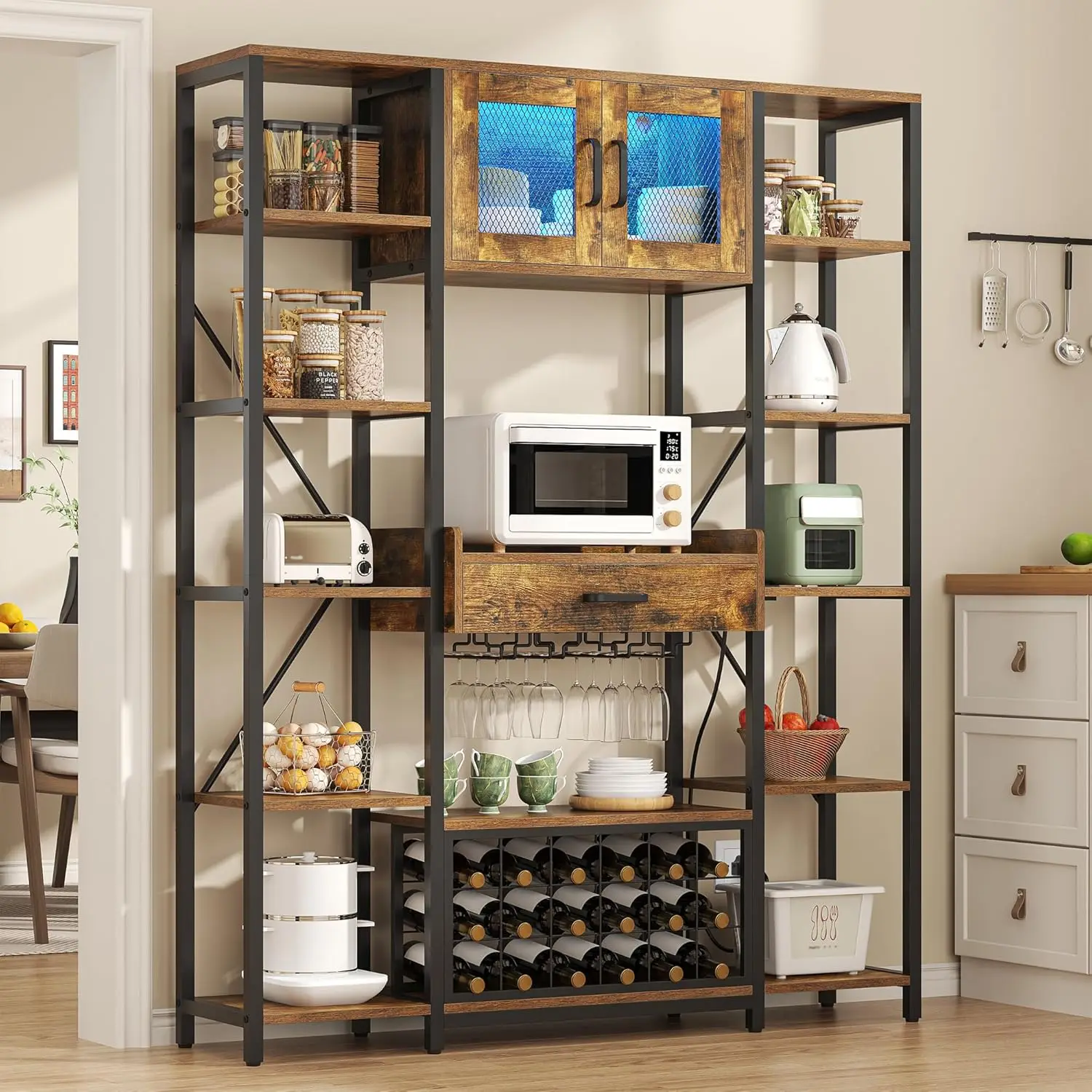 Wine Bar Cabinet with LED Lights, 65.35'' Tall Industry Coffee Bar Cabinet with Drawer and Power Outlets, Kitchen, Customized
Wine Bar Cabinet with LED Lights, 65.35'' Tall Industry Coffee Bar Cabinet with Drawer and Power Outlets, Kitchen, Customized