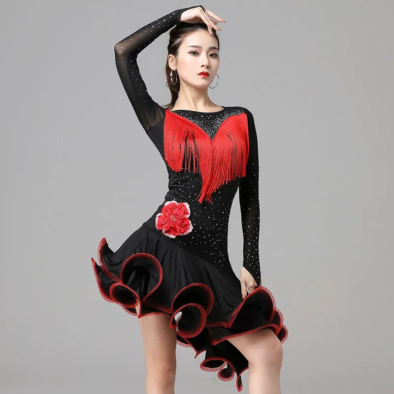Latin Dance Clothing Women Women's Dress Dance Wear Sexy Tassel Elastic Long-Sleeved One-Piece with Diamond Floral Embroidery
Latin Dance Clothing Women Women's Dress Dance Wear Sexy Tassel Elastic Long-Sleeved One-Piece with Diamond Floral Embroidery