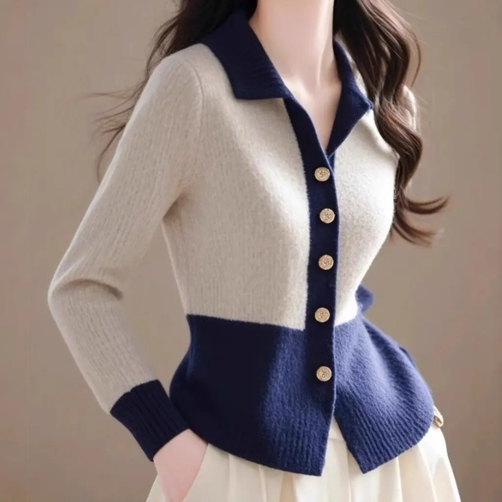 Women's French Knitted Cardigan Long-Sleeved Contrast Lapel Autumn Winter Western Style All-Match Good-Looking Inner Small Shirt
Women's French Knitted Cardigan Long-Sleeved Contrast Lapel Autumn Winter Western Style All-Match Good-Looking Inner Small Shirt