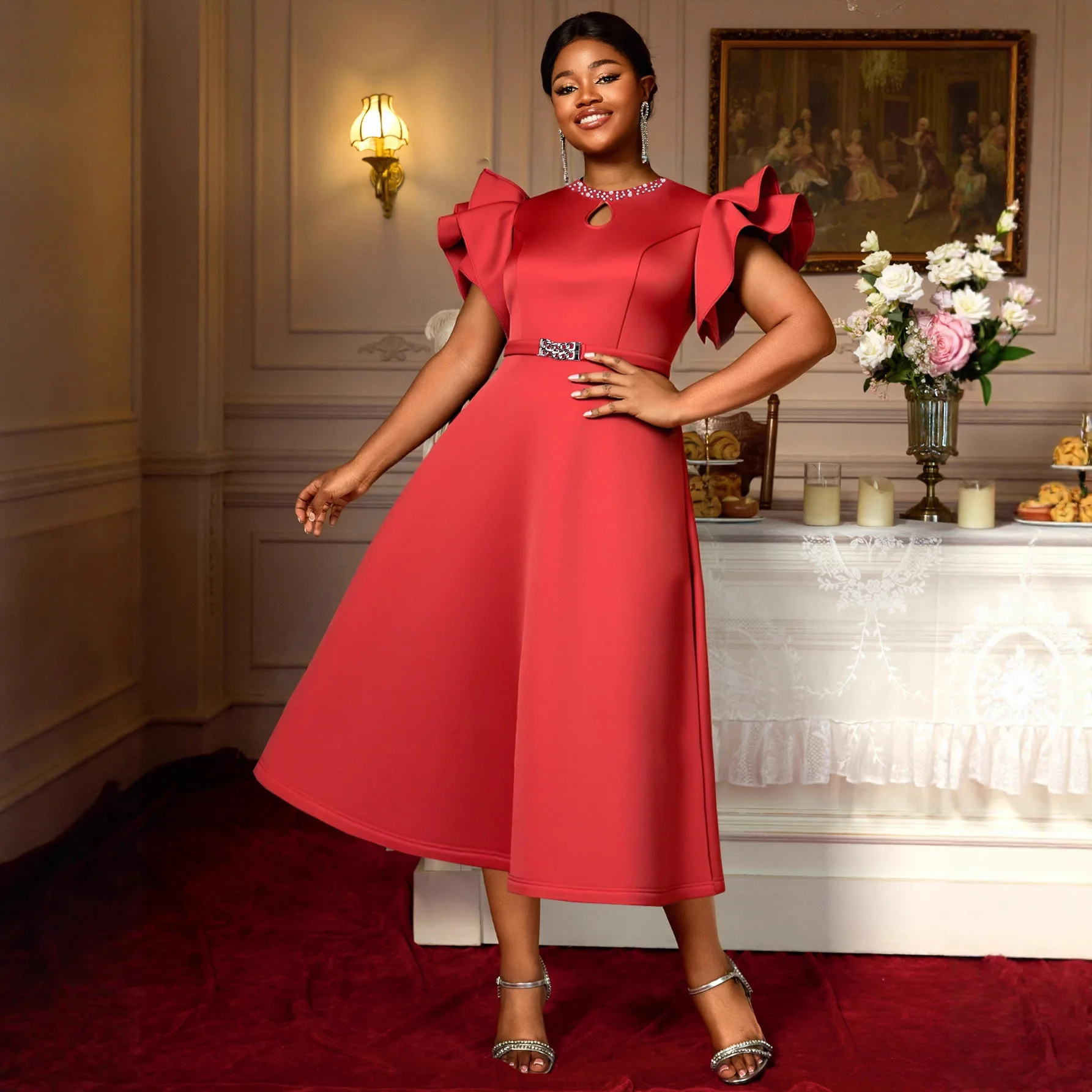 Женская обувь больших размеров, осенние африканские туфли с коротким рукавом и круглым вырезом из красного полиэстера, вечерние вечерние платья миди Dashiki, африканская одежда
Женская обувь больших размеров, осенние африканские туфли с коротким рукавом и круглым вырезом из красного полиэстера, вечерние вечерние платья миди Dashiki, африканская одежда