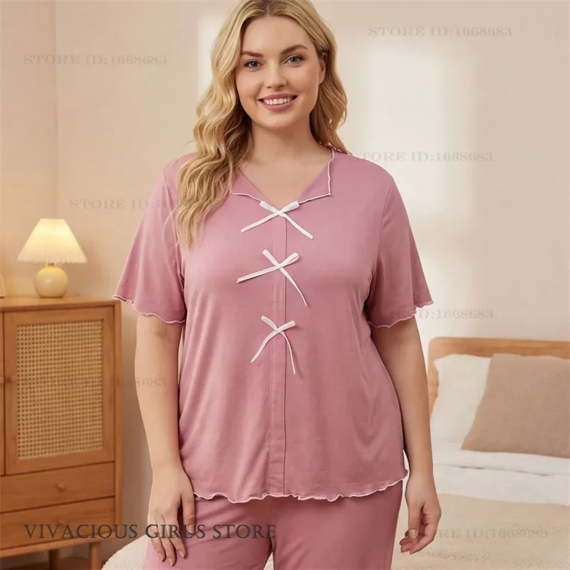 Large Size Femael Trouser Pajamas Set Loungewear Pink Short Sleeve Pijamas Suit Night Wear Loose Casual Home Clothes Pyjama
Large Size Femael Trouser Pajamas Set Loungewear Pink Short Sleeve Pijamas Suit Night Wear Loose Casual Home Clothes Pyjama