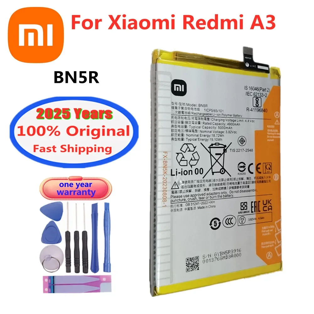 Новый 100% оригинальный аккумулятор BN5R для телефона Xiaomi Redmi A3, аккумулятор 5000 мАч + бесплатные инструменты
Новый 100% оригинальный аккумулятор BN5R для телефона Xiaomi Redmi A3, аккумулятор 5000 мАч + бесплатные инструменты