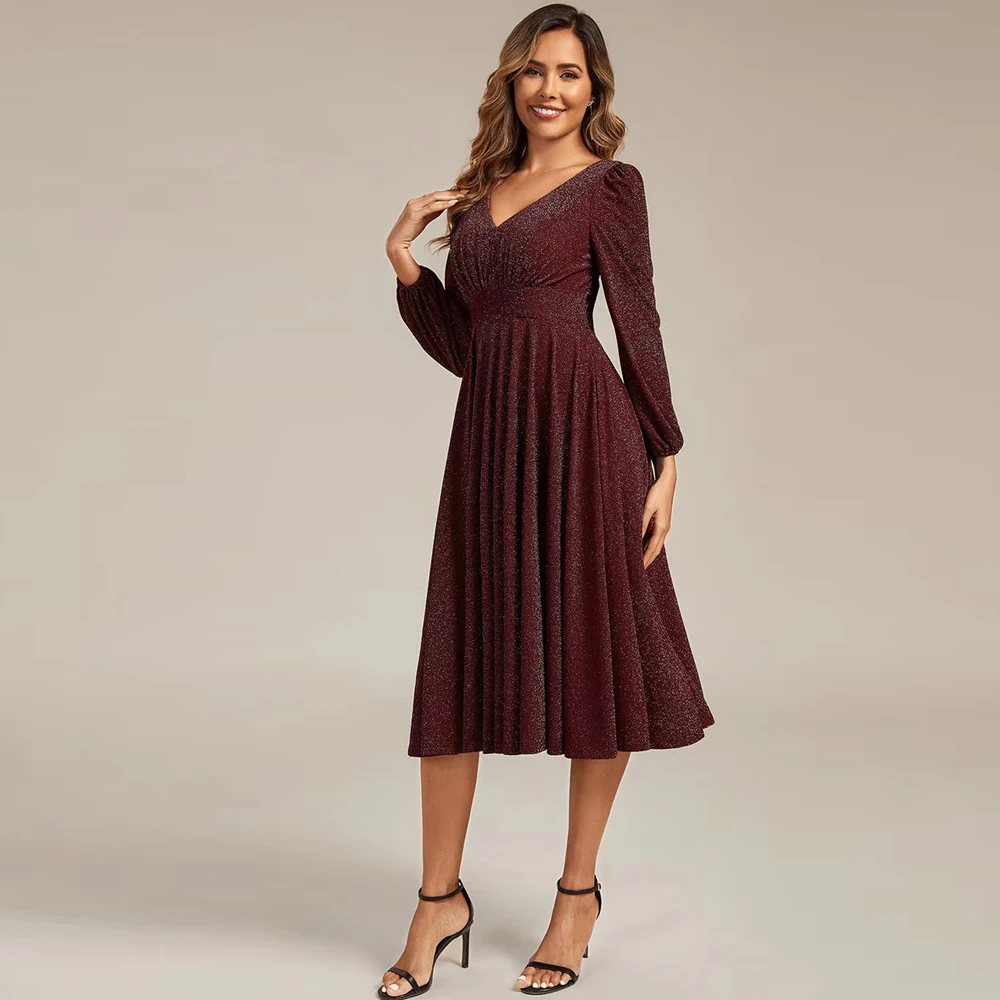 BAZIIINGAAA Party Dress Long Sleeve V-Neck Gathered A-Line Midi Wedding Guest Dresses Evening Dresses
BAZIIINGAAA Party Dress Long Sleeve V-Neck Gathered A-Line Midi Wedding Guest Dresses Evening Dresses