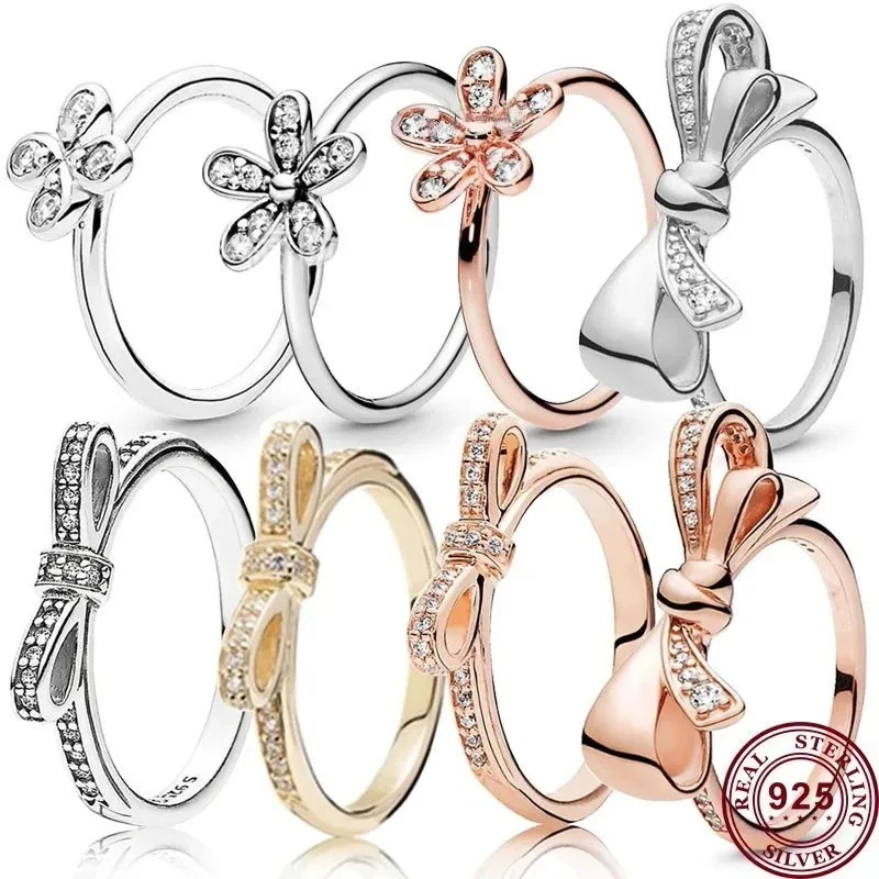 Hot 925 Silver Exquisite Flower Shiny Bow Original Women's Logo Ring Wedding Gift High Quality DIY Fashion Charm Jewelry
Hot 925 Silver Exquisite Flower Shiny Bow Original Women's Logo Ring Wedding Gift High Quality DIY Fashion Charm Jewelry