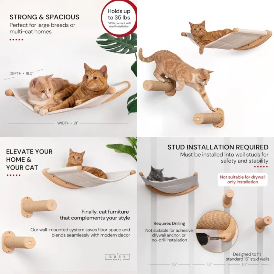 Alto Cat Wall Hammock Set — Wall Mounted Cat Shelves and Furniture with Climbing Steps for Large Cats, Holds 35 lbs, Indoor Cli
Alto Cat Wall Hammock Set — Wall Mounted Cat Shelves and Furniture with Climbing Steps for Large Cats, Holds 35 lbs, Indoor Cli