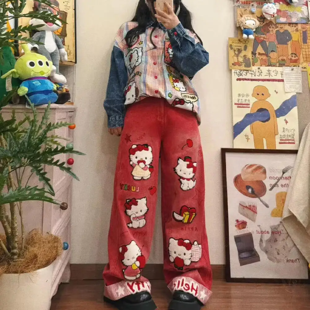 Embroidered Jeans American Retro Washed Hello Kitty Sanrio Cartoon Anime Women Trousers Girls Cute Loose Straight Floor Pants
Embroidered Jeans American Retro Washed Hello Kitty Sanrio Cartoon Anime Women Trousers Girls Cute Loose Straight Floor Pants