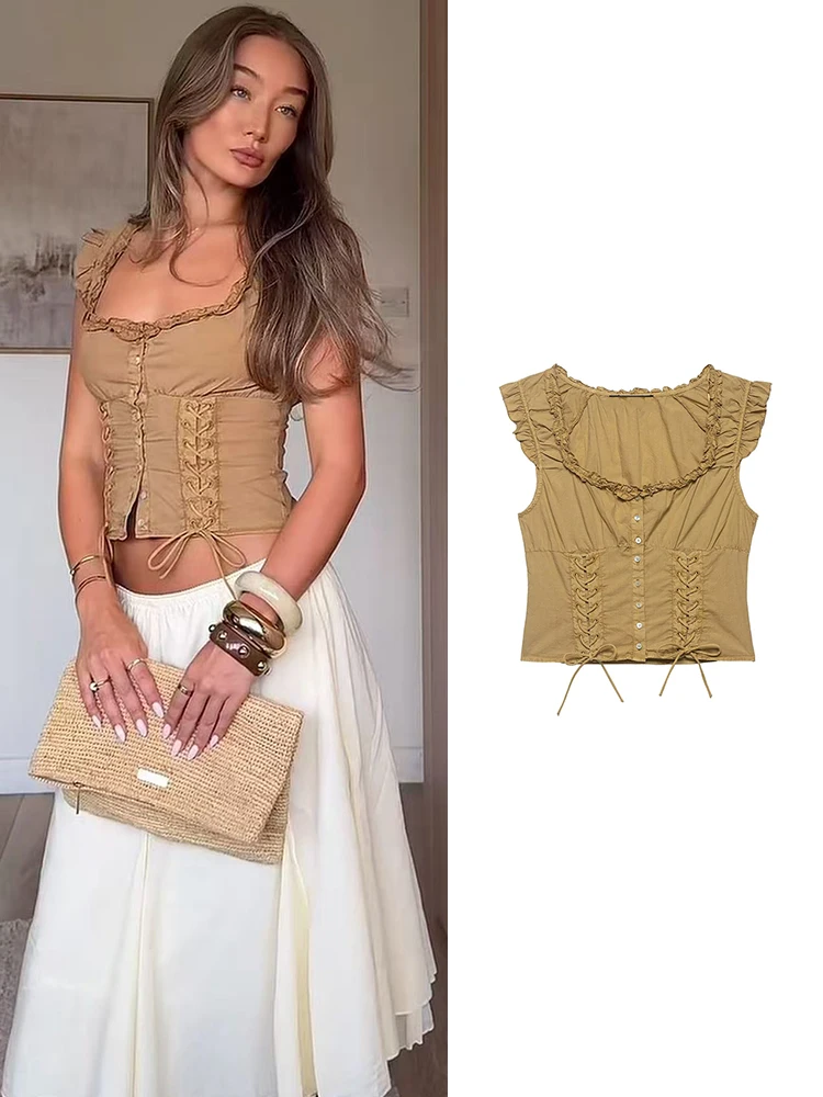 TFMLN Vintage Flying Sleeve Bandage Top For Women Sexy Square Neck Waist Cinching Ruffle Slim Tops Summer Ladies Club Partywear
TFMLN Vintage Flying Sleeve Bandage Top For Women Sexy Square Neck Waist Cinching Ruffle Slim Tops Summer Ladies Club Partywear