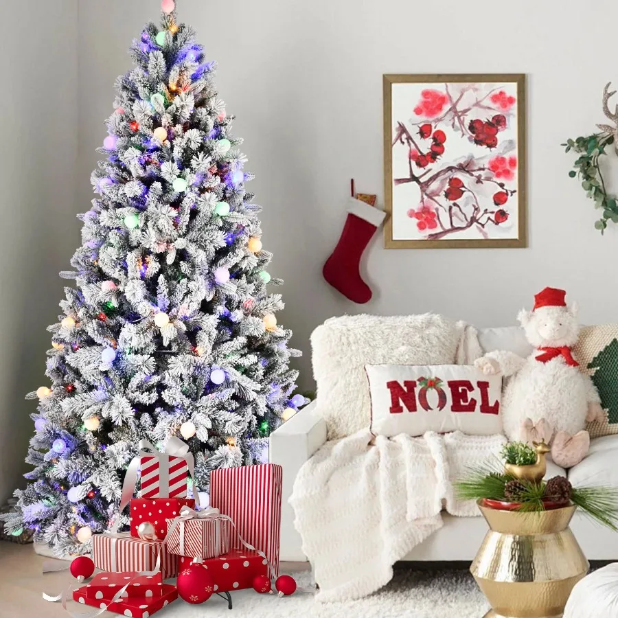 8FT Pre-Lit Flocked Artificial Christmas Tree Snow Flocked Natural Layered Fake Christmas Tree with 470 Multi-Color LED Lights
8FT Pre-Lit Flocked Artificial Christmas Tree Snow Flocked Natural Layered Fake Christmas Tree with 470 Multi-Color LED Lights