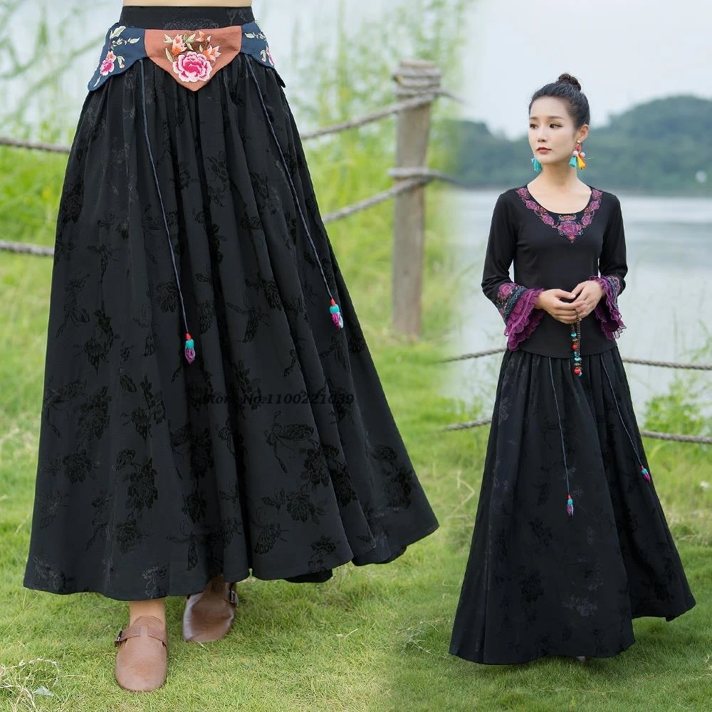 2026 chinese vintage a-line skirt national flower embroidery satin jacquard folk skirt traditional ethnic elastic waist skirt
2026 chinese vintage a-line skirt national flower embroidery satin jacquard folk skirt traditional ethnic elastic waist skirt