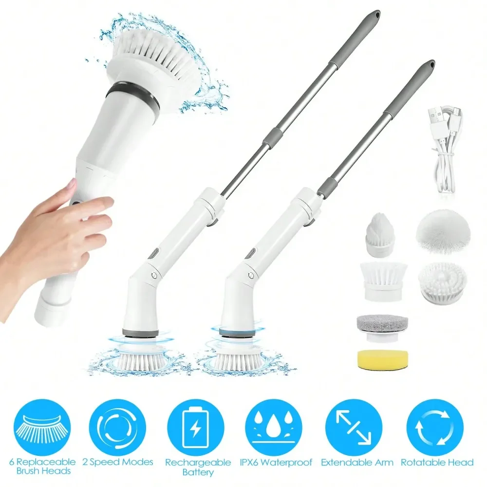 Electric Spin Scrubber Cordless Rechargeable Telescopic Cleaning Brush 6 Replaceable Heads 2 Speed Adjustable Extension Arm For
Electric Spin Scrubber Cordless Rechargeable Telescopic Cleaning Brush 6 Replaceable Heads 2 Speed Adjustable Extension Arm For