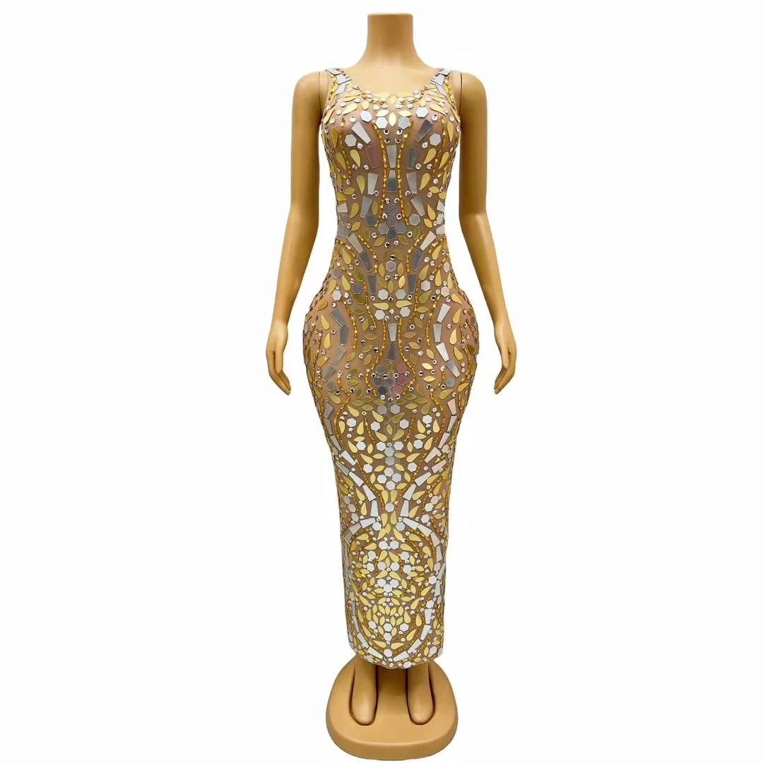 Sexy Luxurious Gold Mirrors Rhinestones DressEvening Birthday Celebrate Party Film FestivaRhinestones Photoshoot Costume C287
Sexy Luxurious Gold Mirrors Rhinestones DressEvening Birthday Celebrate Party Film FestivaRhinestones Photoshoot Costume C287