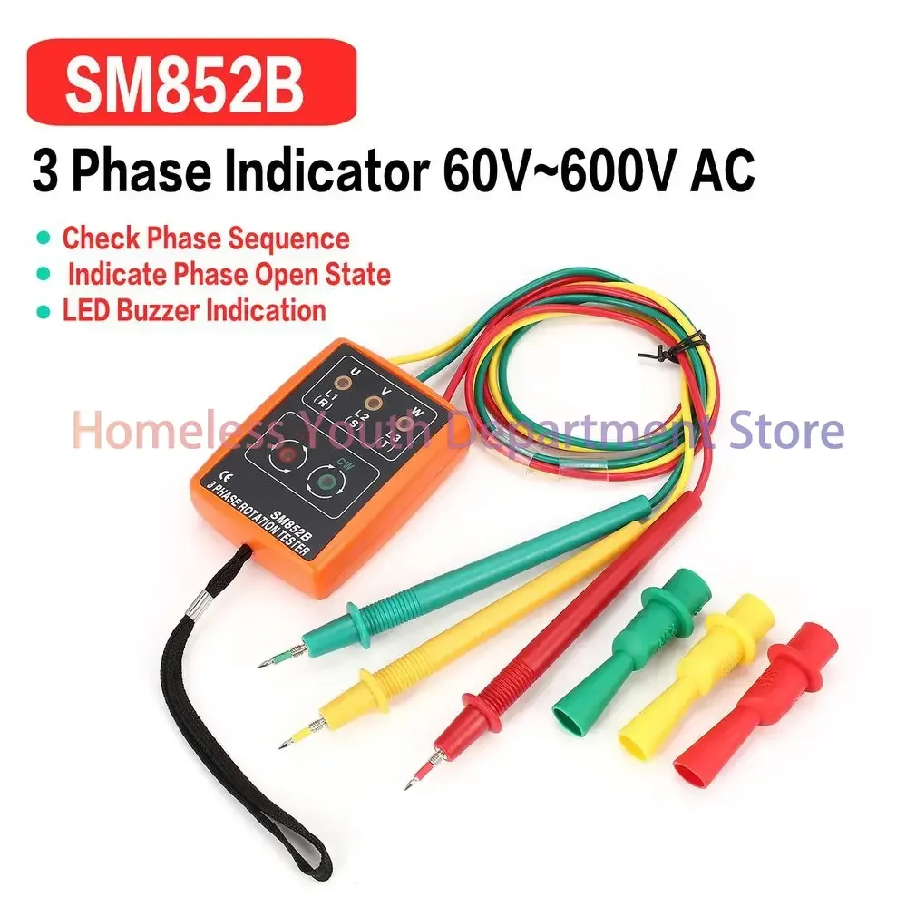 Цифровой тестер фаз SM852B: индикатор последовательности фаз, детектор полярности, измеритель напряжения и тока с LED-дисплеем и зуммером
Цифровой тестер фаз SM852B: индикатор последовательности фаз, детектор полярности, измеритель напряжения и тока с LED-дисплеем и зуммером