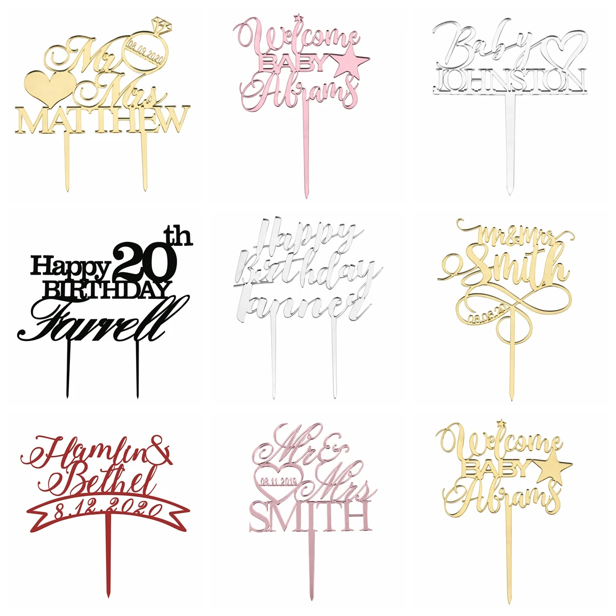 Personalized Cake Topper 16CM Engraved Mirror Acrylic Custom Name Cake Topper Wedding Gift Decoration Baby Birthday Tag
Personalized Cake Topper 16CM Engraved Mirror Acrylic Custom Name Cake Topper Wedding Gift Decoration Baby Birthday Tag