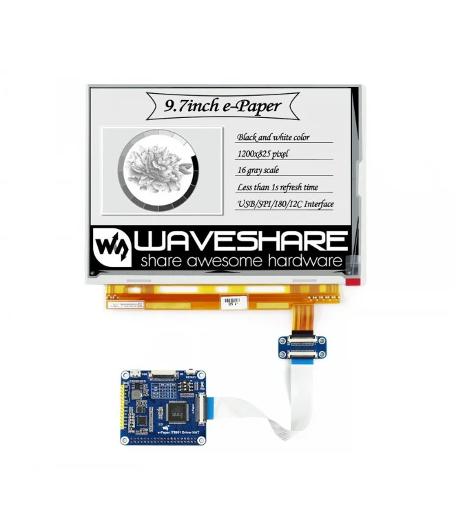 1200x825, 9,7-дюймовый дисплей E-Ink HAT для Raspberry Pi, контроллер IT8951, интерфейс USB/SPI/I80
1200x825, 9,7-дюймовый дисплей E-Ink HAT для Raspberry Pi, контроллер IT8951, интерфейс USB/SPI/I80