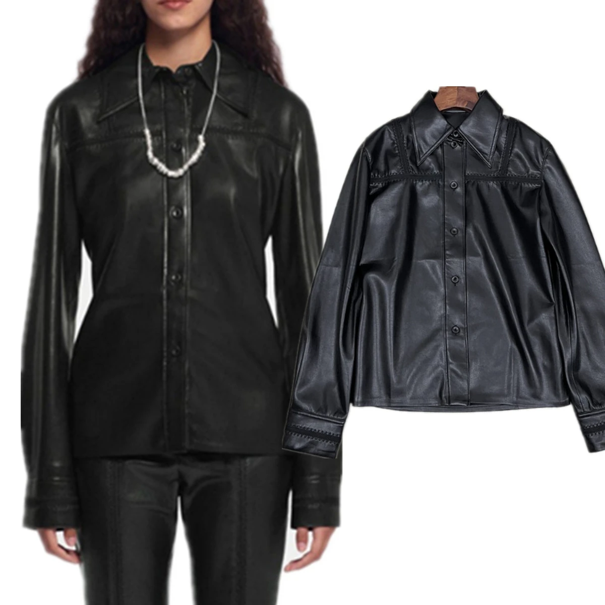 Maxdutti Minimalist Soft Protein Leather Long Sleeved Leather Shirt Women's Single Breasted Women's Jacket Woman Clothes Top
Maxdutti Minimalist Soft Protein Leather Long Sleeved Leather Shirt Women's Single Breasted Women's Jacket Woman Clothes Top