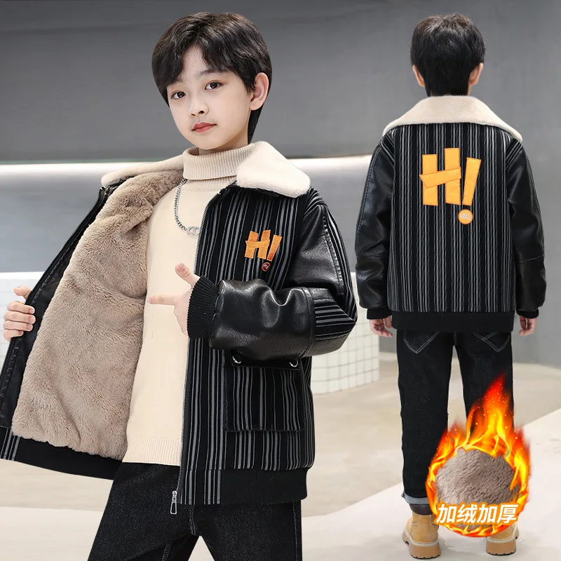 New Boys Thick Coats Autumn Winter Fashion Big Children's Plus Velvet Warming Cotton PU Leather Jacket For 2-14Y Kids Outerwear
New Boys Thick Coats Autumn Winter Fashion Big Children's Plus Velvet Warming Cotton PU Leather Jacket For 2-14Y Kids Outerwear