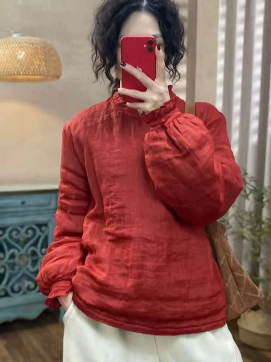 Retro Floral Lace Collar Linen Cotton Blend Women's Thickened Winter Shirt Chinese Style Slanting Button up Cotton Inner Coat
Retro Floral Lace Collar Linen Cotton Blend Women's Thickened Winter Shirt Chinese Style Slanting Button up Cotton Inner Coat