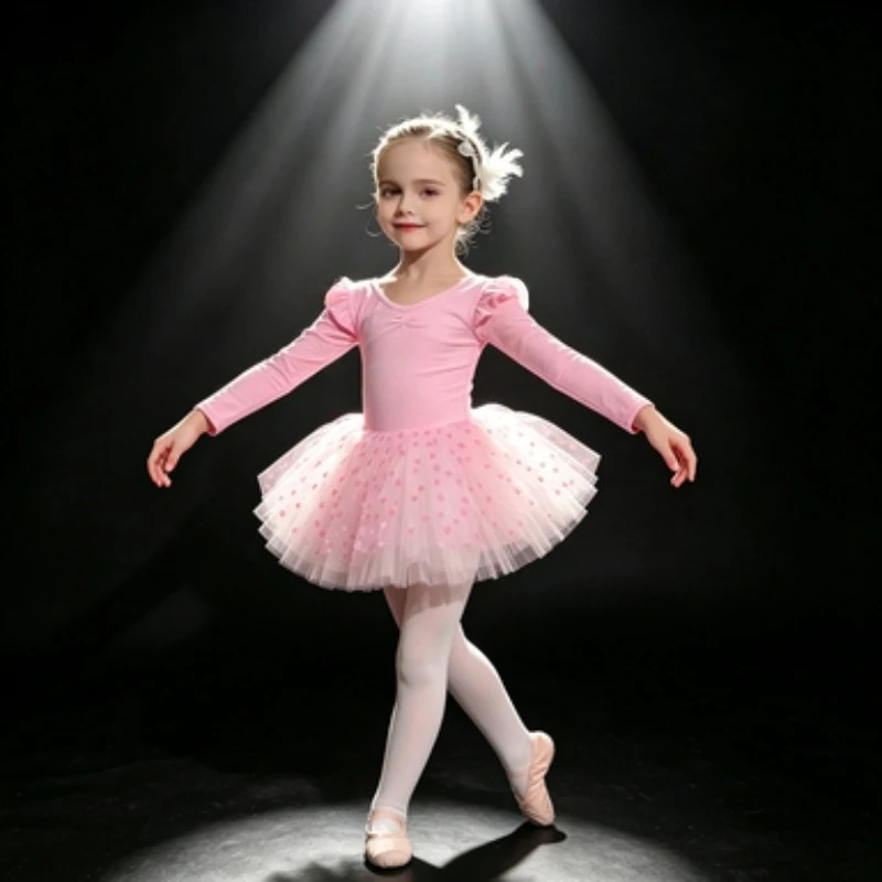 Long-sleeve ballet costumes,children's practice and grade examination outfits,pink tops with short skirts for young kids' ballet
Long-sleeve ballet costumes,children's practice and grade examination outfits,pink tops with short skirts for young kids' ballet